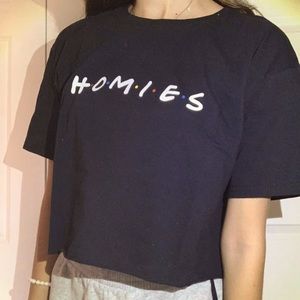 Black Shirt/crop top with Text Homies Size XS